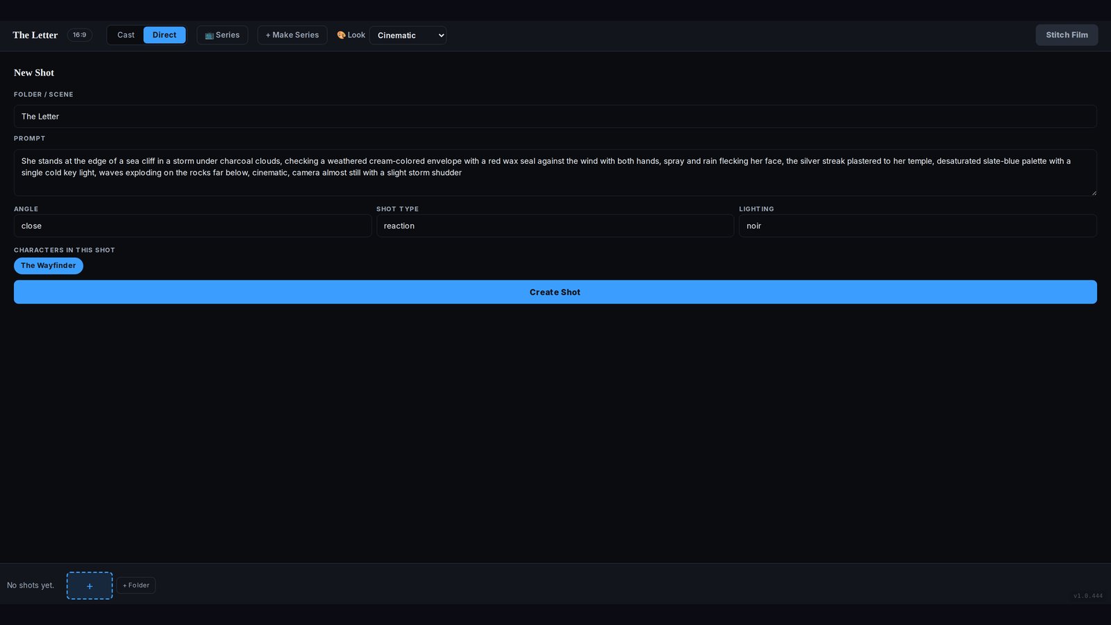 Step 1 — one sentence typed into the workspace
